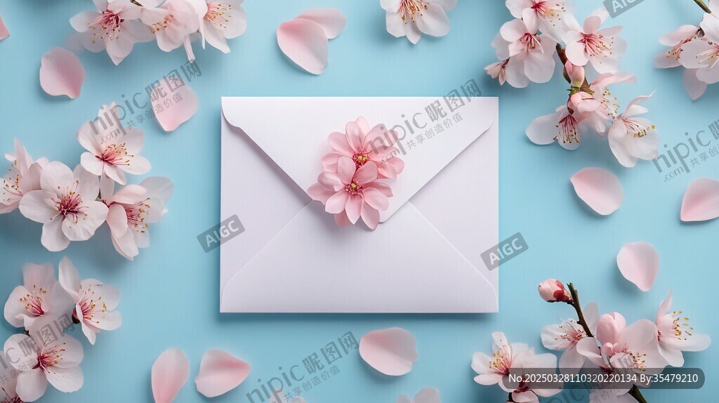 櫻花簇擁的浪漫信封