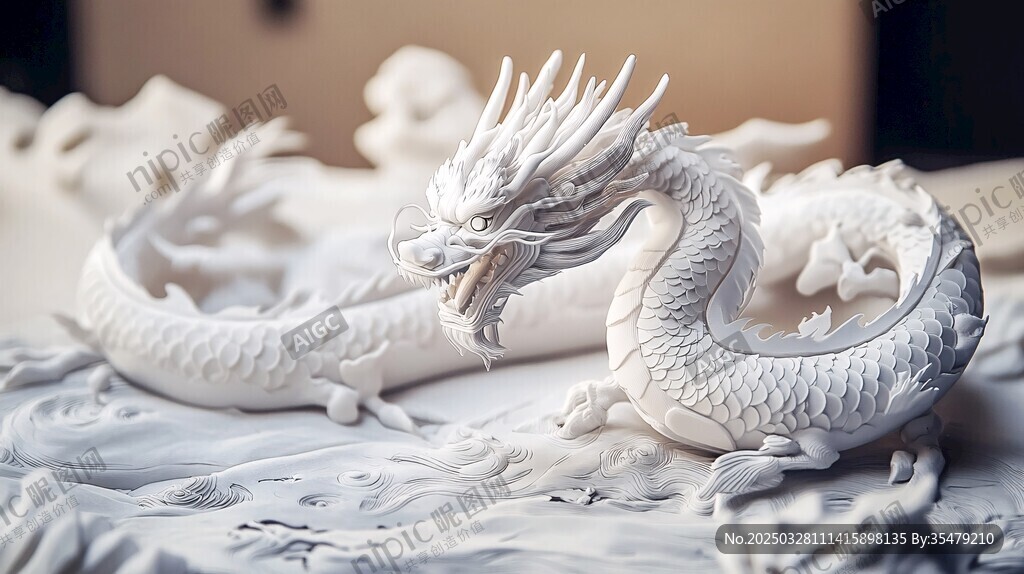 白玉祥龍雕塑盡顯威嚴