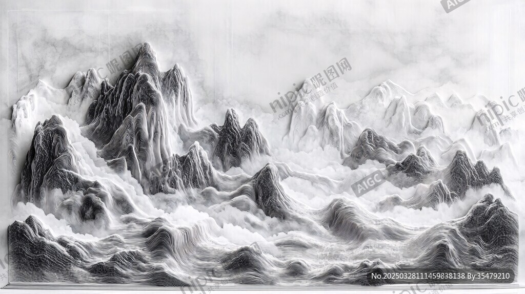 黑白素描下的壯闊山脈