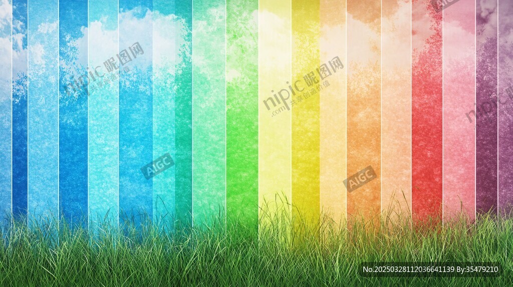 彩虹色條紋草地夢幻背景