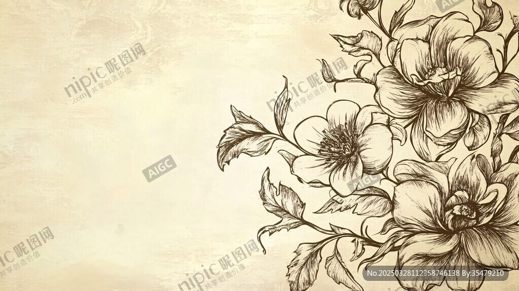 復古花卉手繪背景圖
