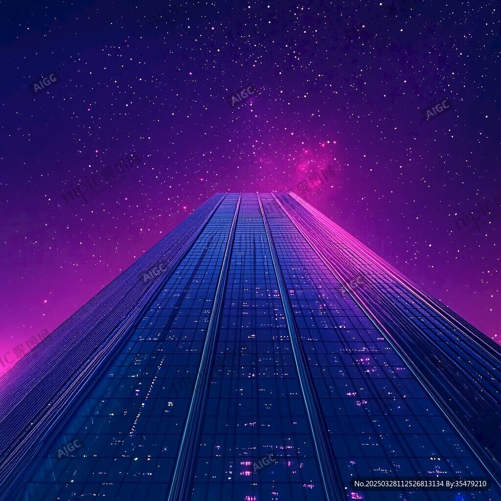 紫色星空下的摩天大樓