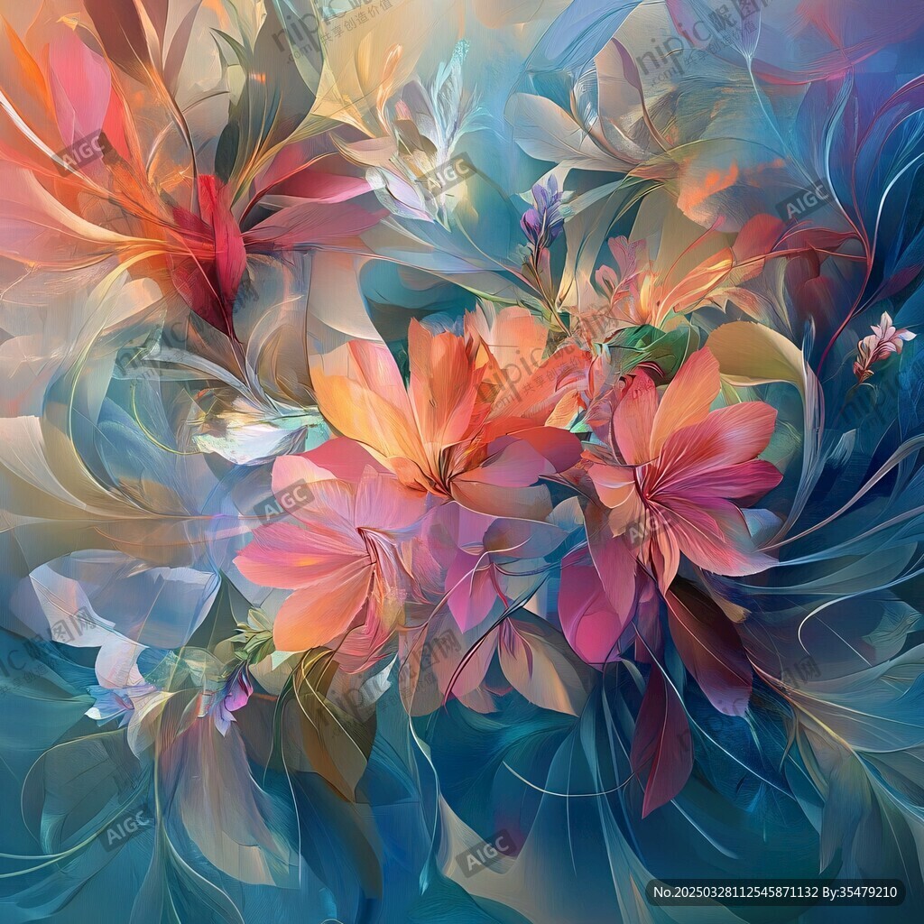 夢幻絢麗花卉藝術插畫