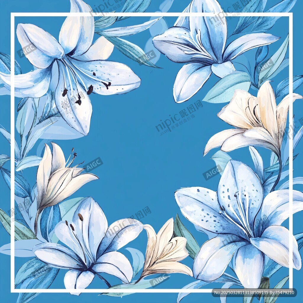 藍底百合花裝飾圖案