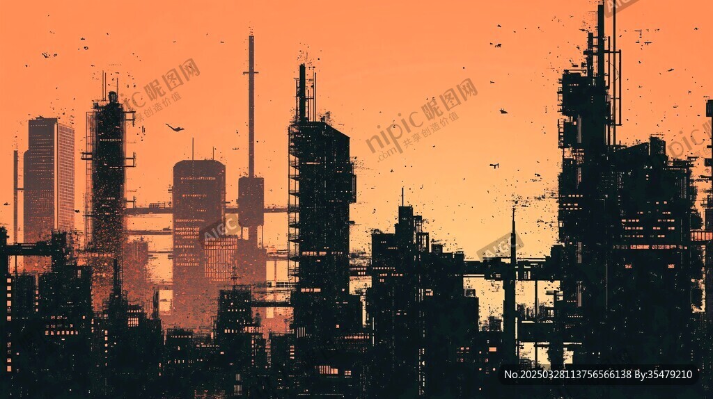 未來都市黃昏剪影
