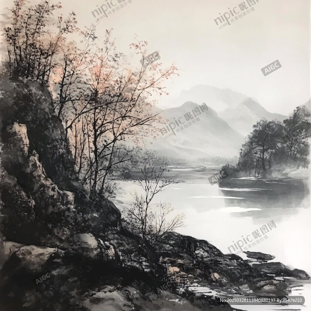 水墨山水間的靜謐秋景
