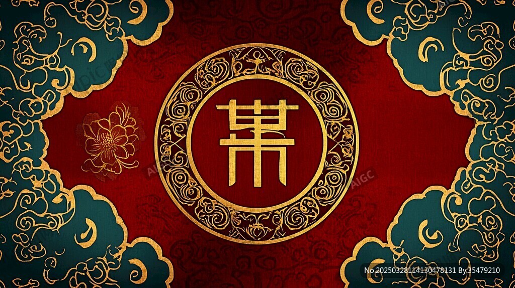 中式喜慶背景 金色 囍 字