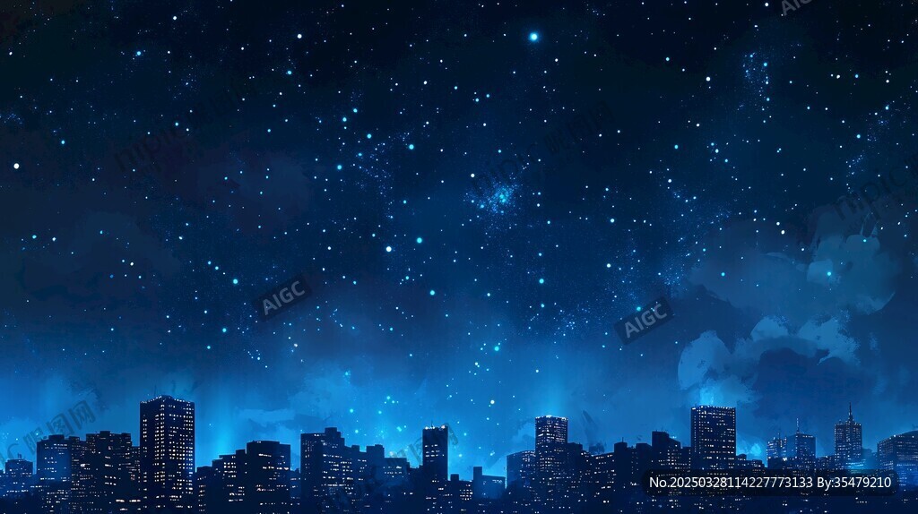 夢幻星空下的城市夜景