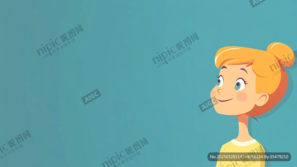 微笑的金發女孩側面像