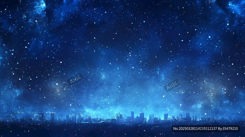 夢幻星空下的城市夜景