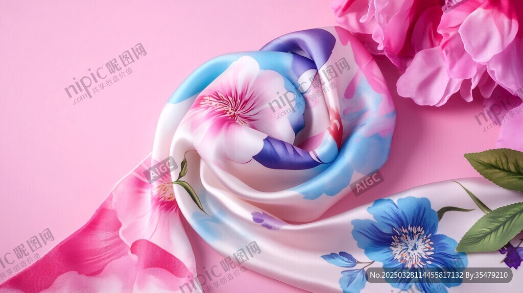 花卉圖案精美絲綢圍巾