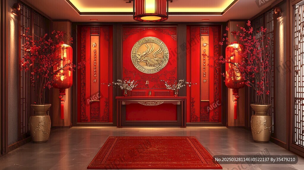 中式喜慶傳統廳堂場景