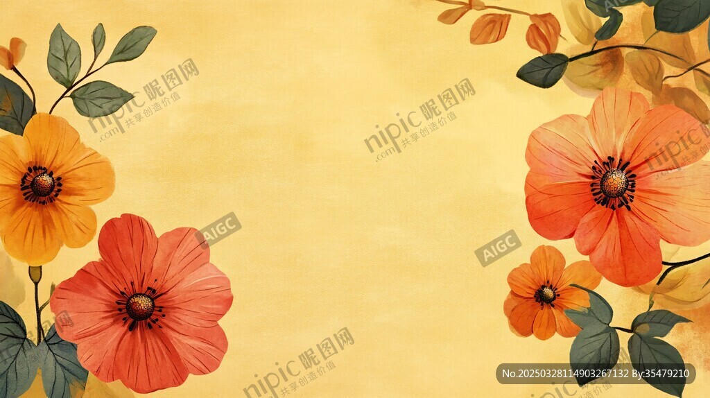 黃色背景上的絢麗花卉
