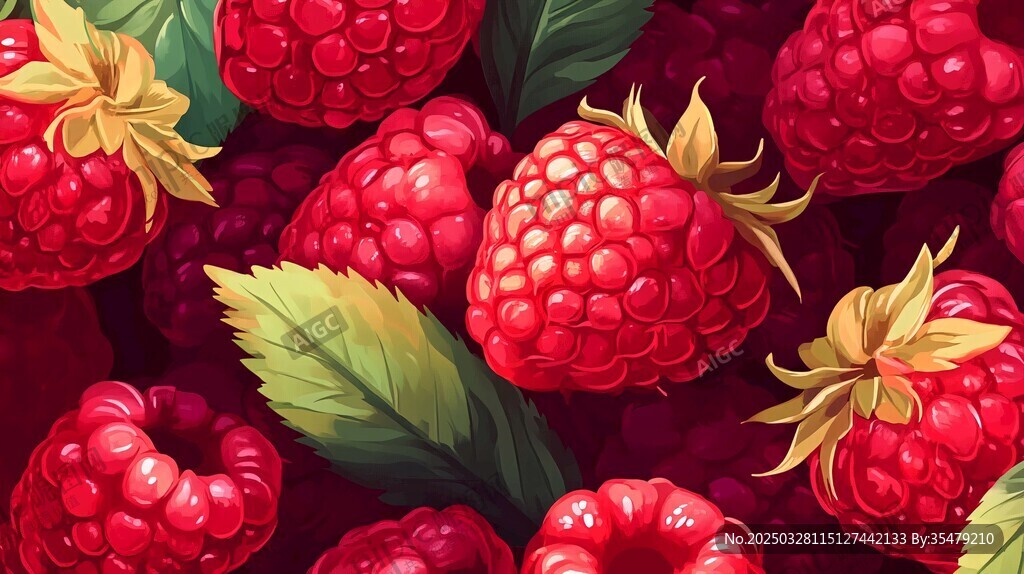 飽滿多汁的樹莓插畫