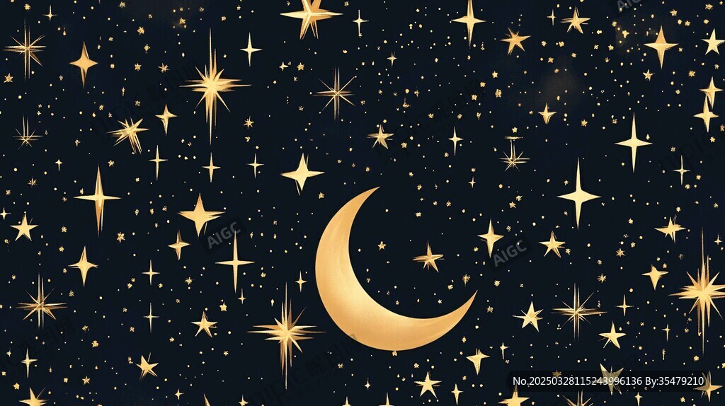 夢幻星空下的金色月牙