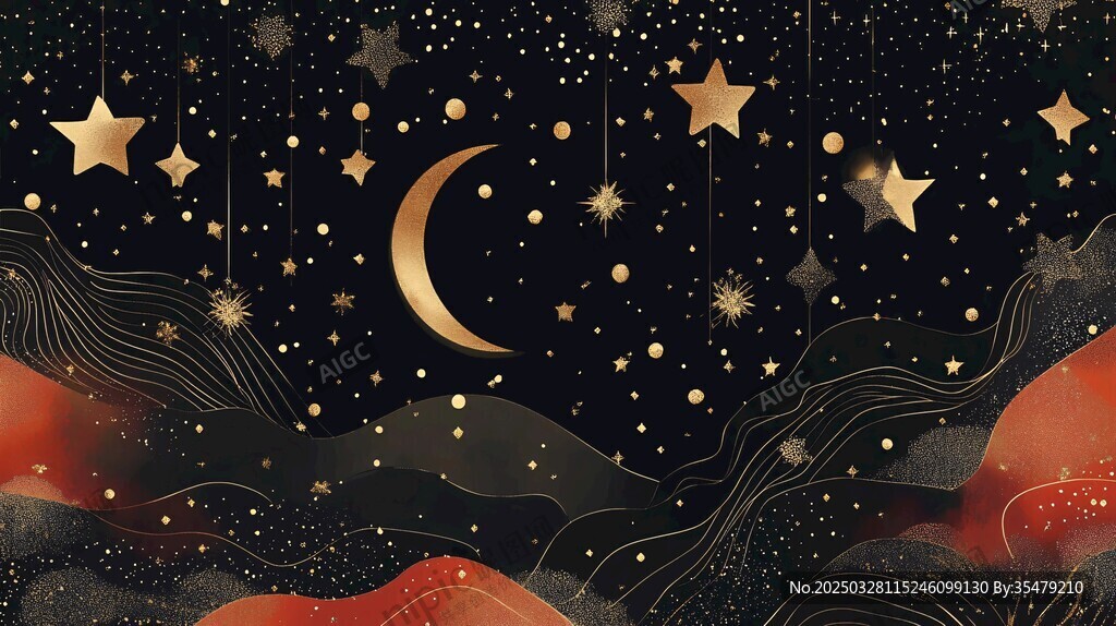 夢幻星空下的山川夜色