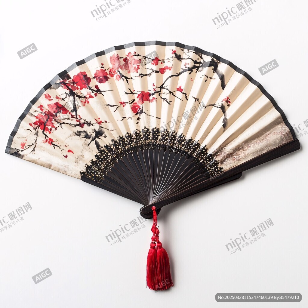 中式手繪梅花折扇