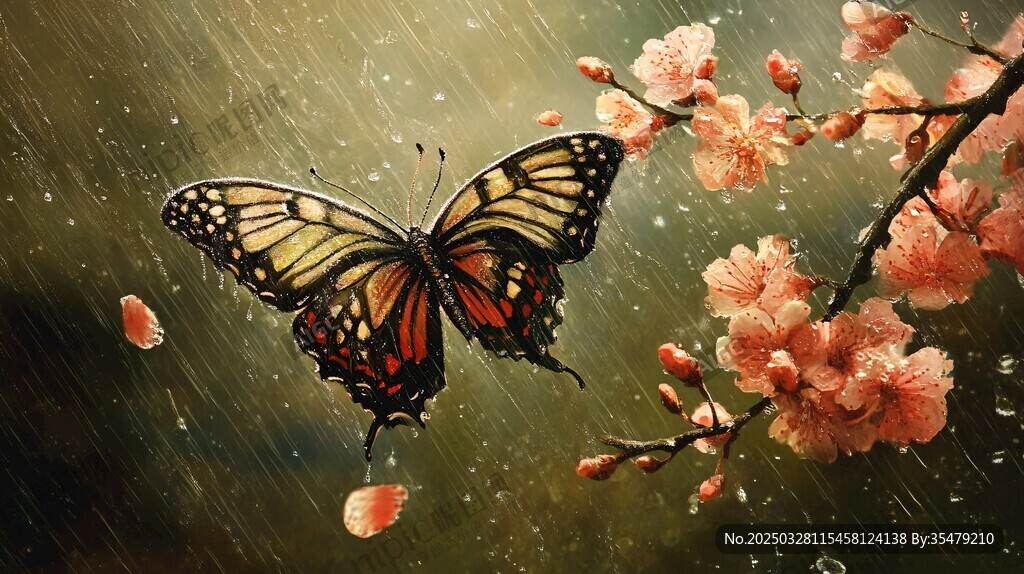 雨中蝶舞繁花間