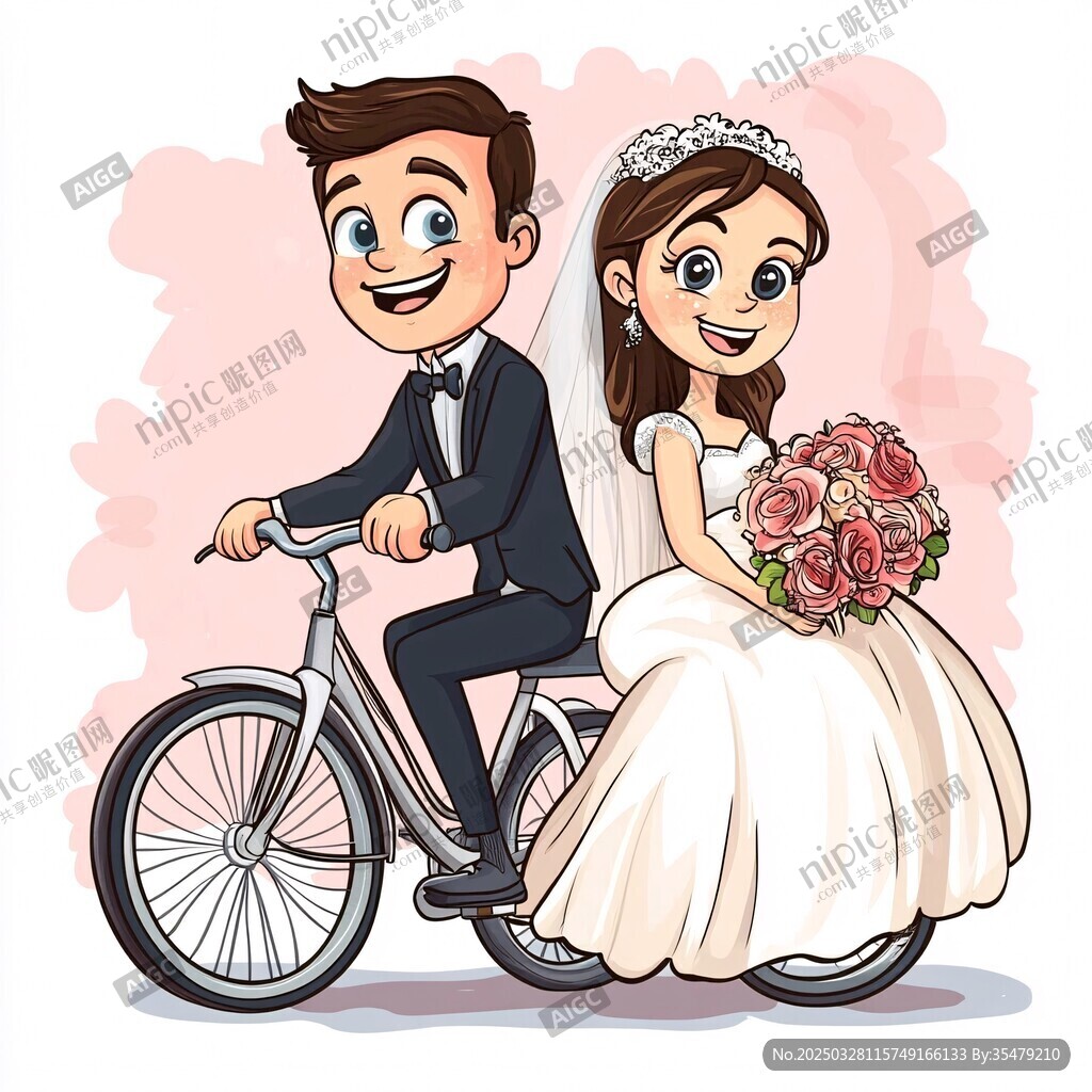 新婚夫婦騎車甜蜜瞬間