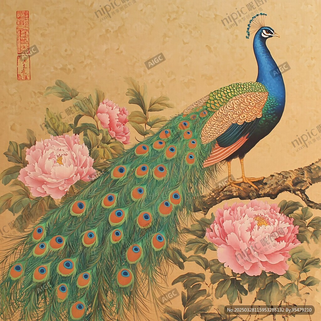 孔雀牡丹圖 華麗祥瑞之景
