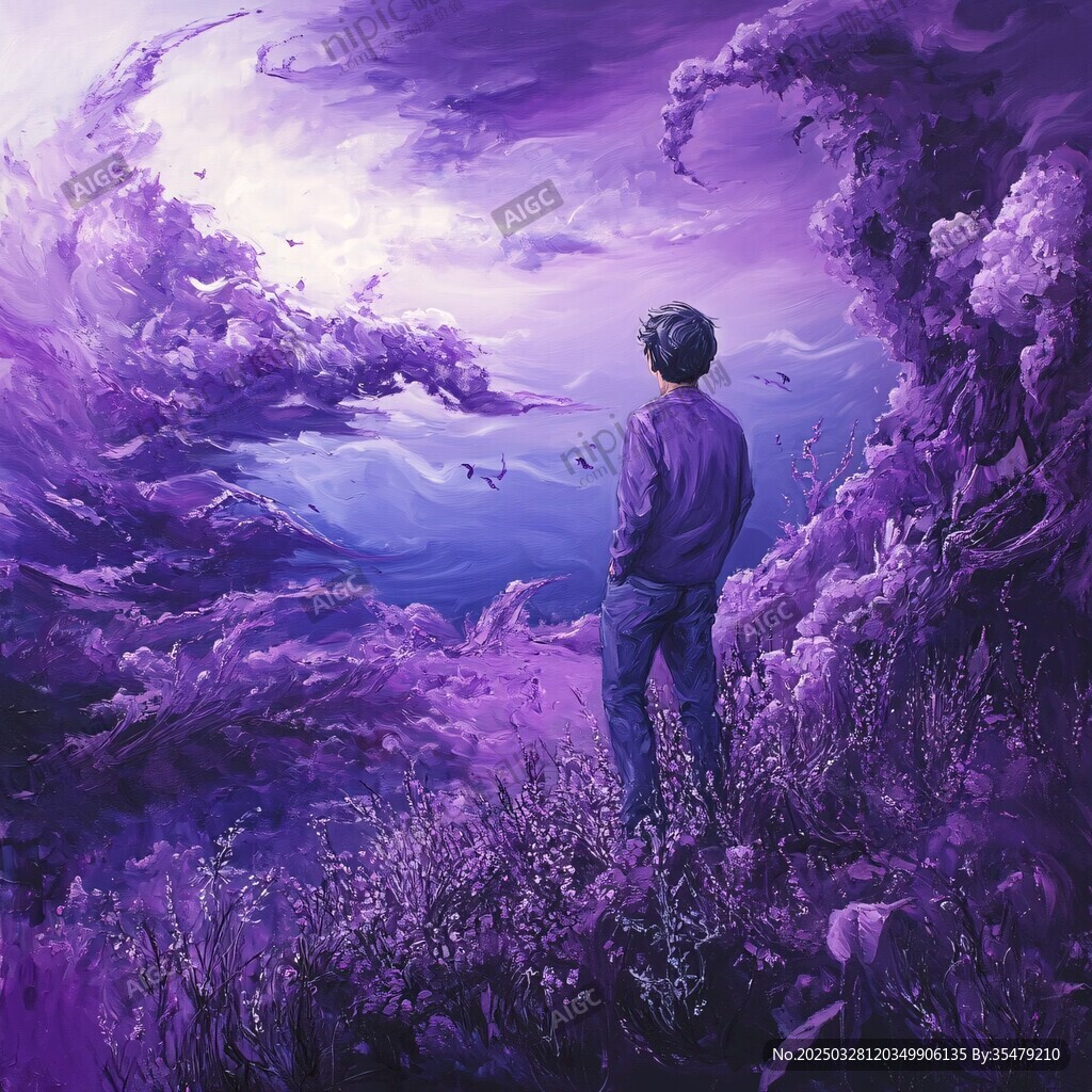 紫色幻景中的孤獨凝望者