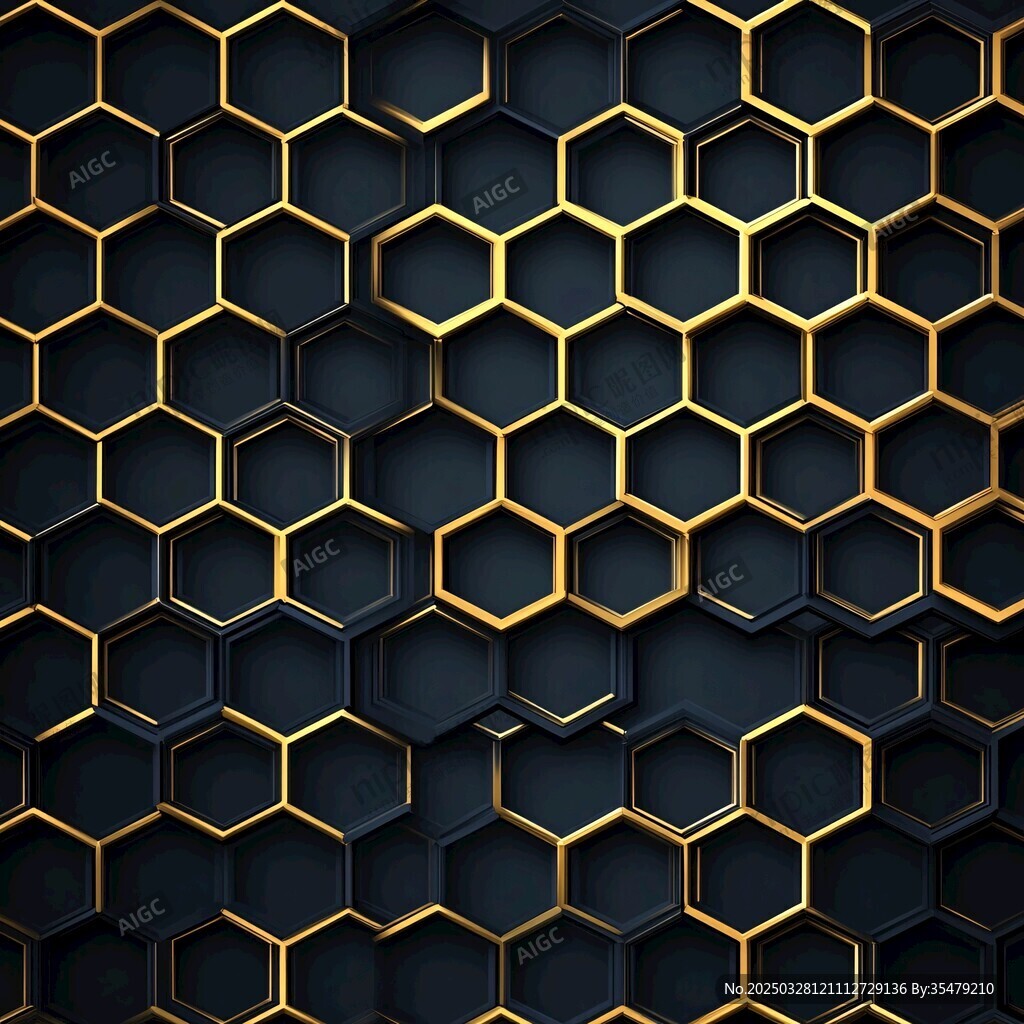 黑金六邊形幾何圖案背景