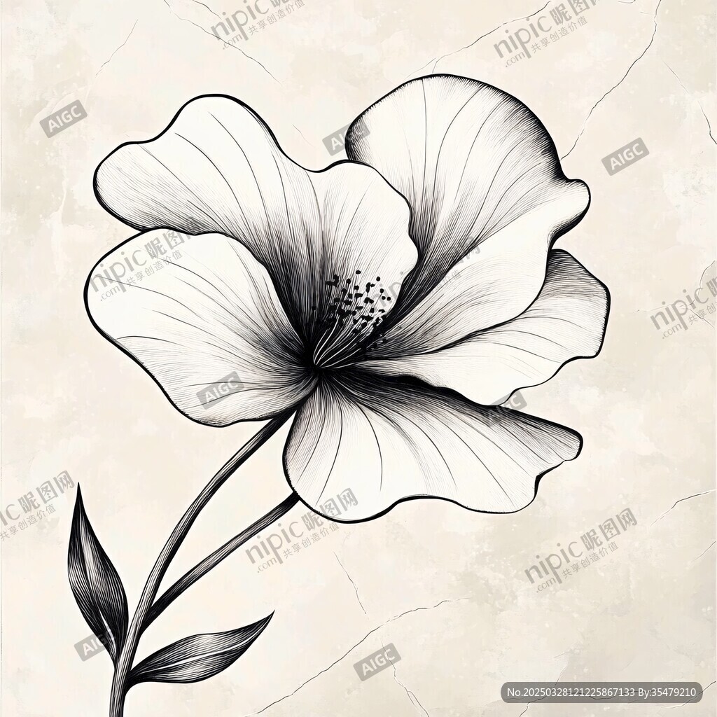 黑白花卉插畫 簡約藝術(shù)風(fēng)