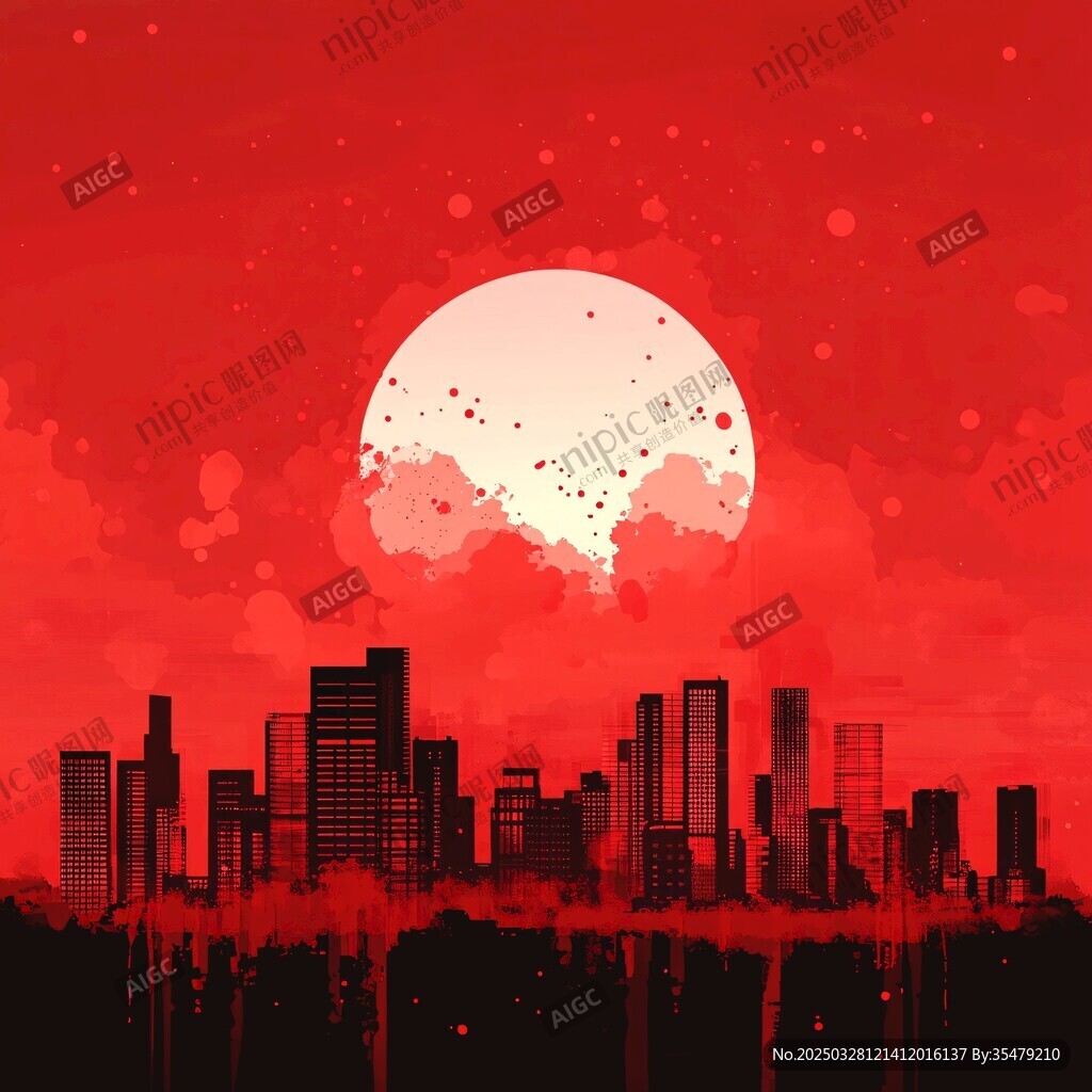 紅色夜幕下的都市天際線