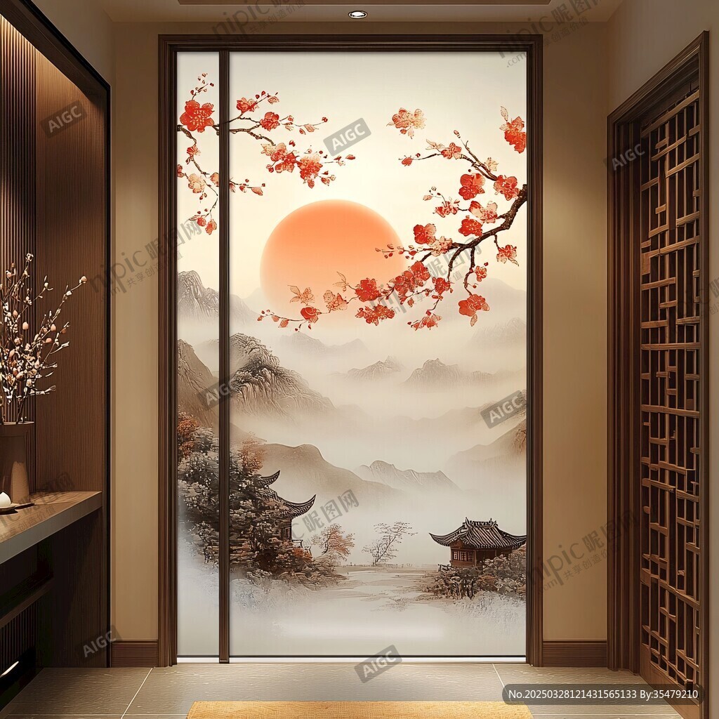 中式玄關(guān)的詩(shī)意山水裝飾畫