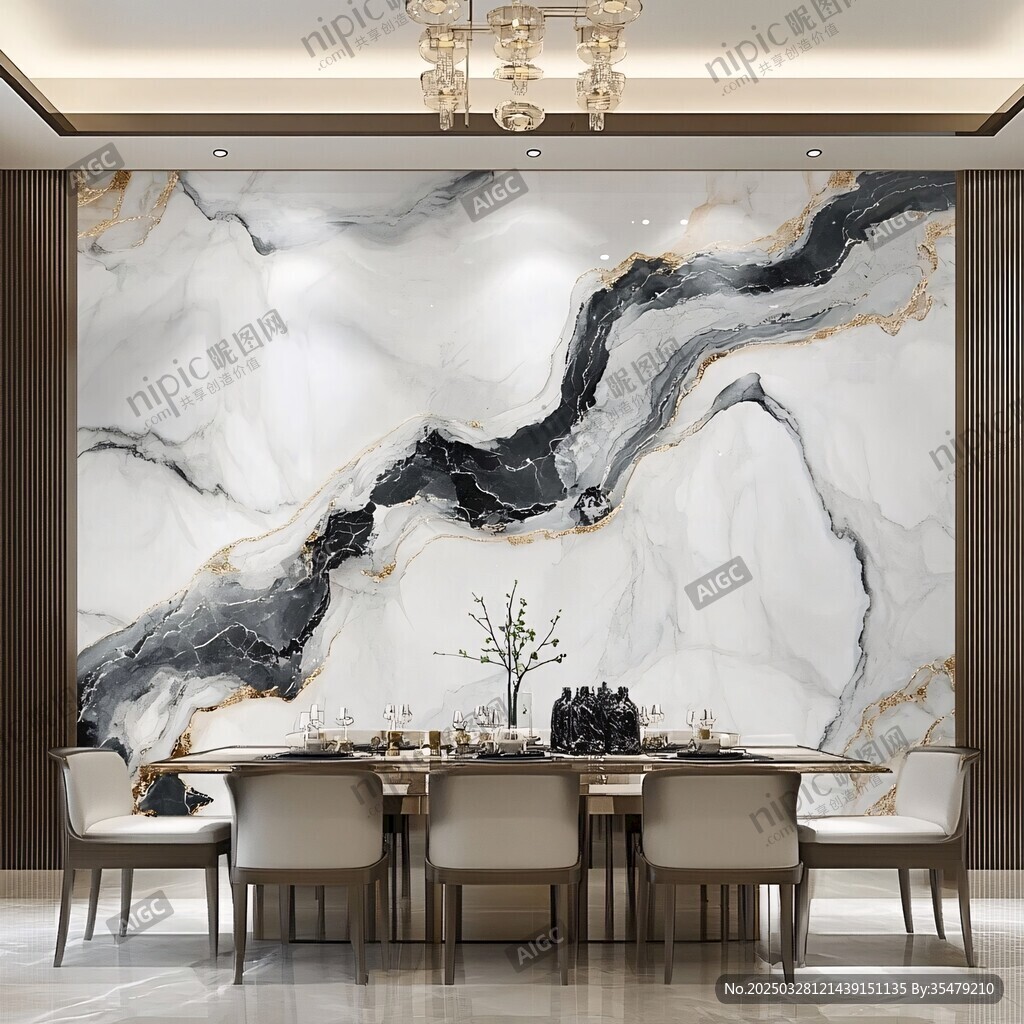 現代輕奢風大理石背景餐廳