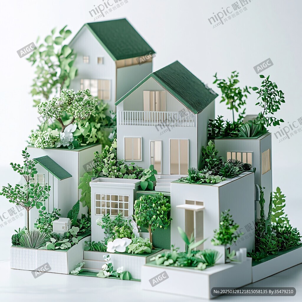 綠植環繞的精致房屋模型