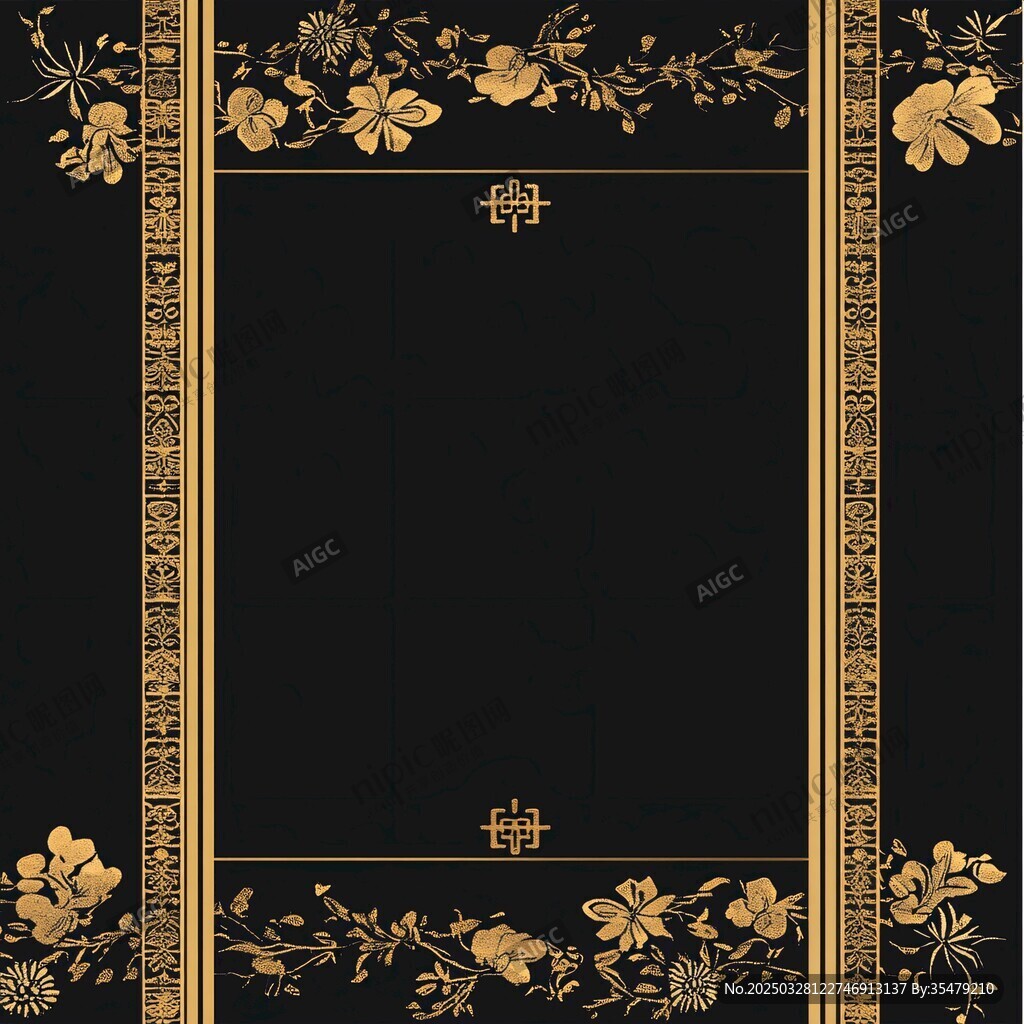 黑金花卉邊框裝飾圖案