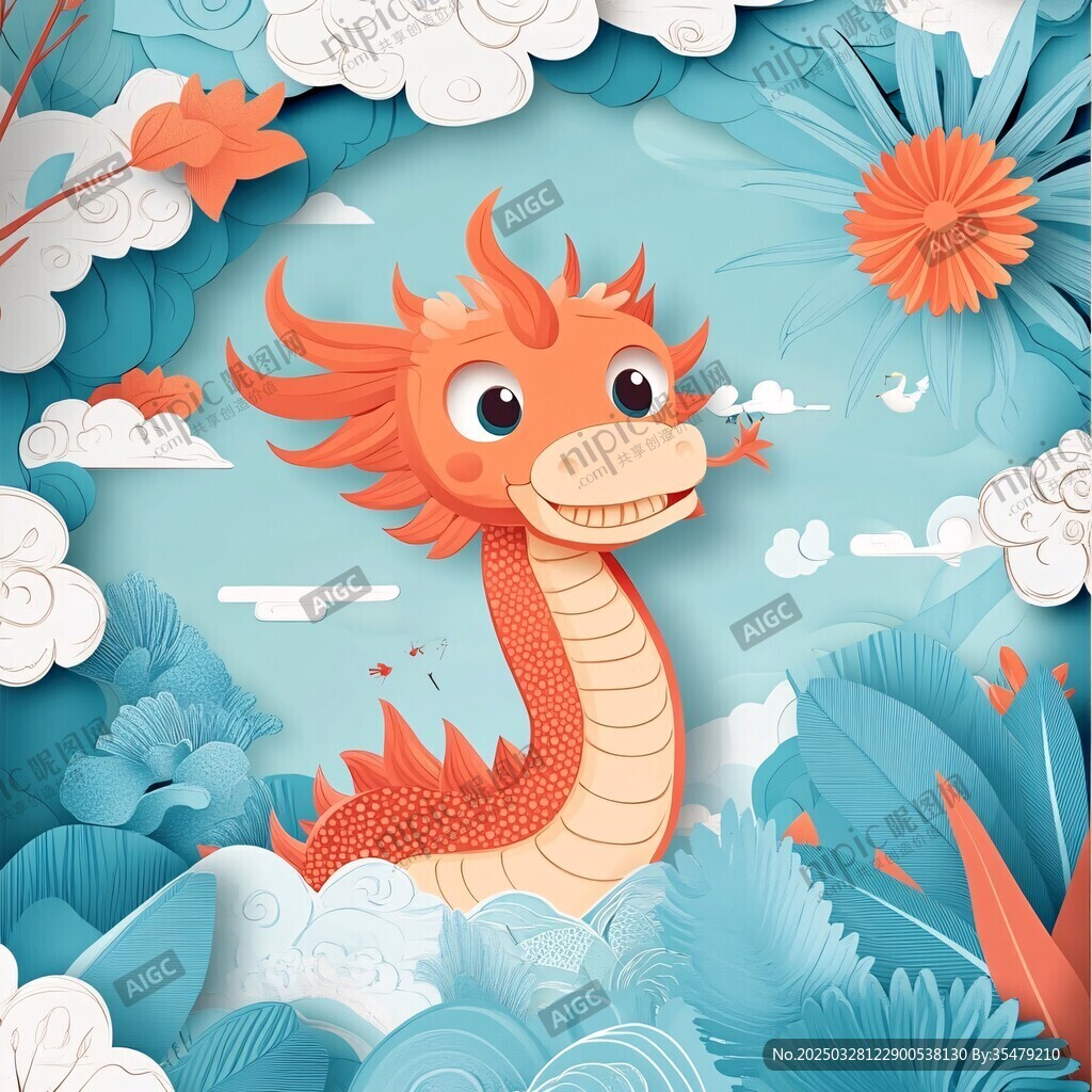 卡通小龍遨游奇幻天地