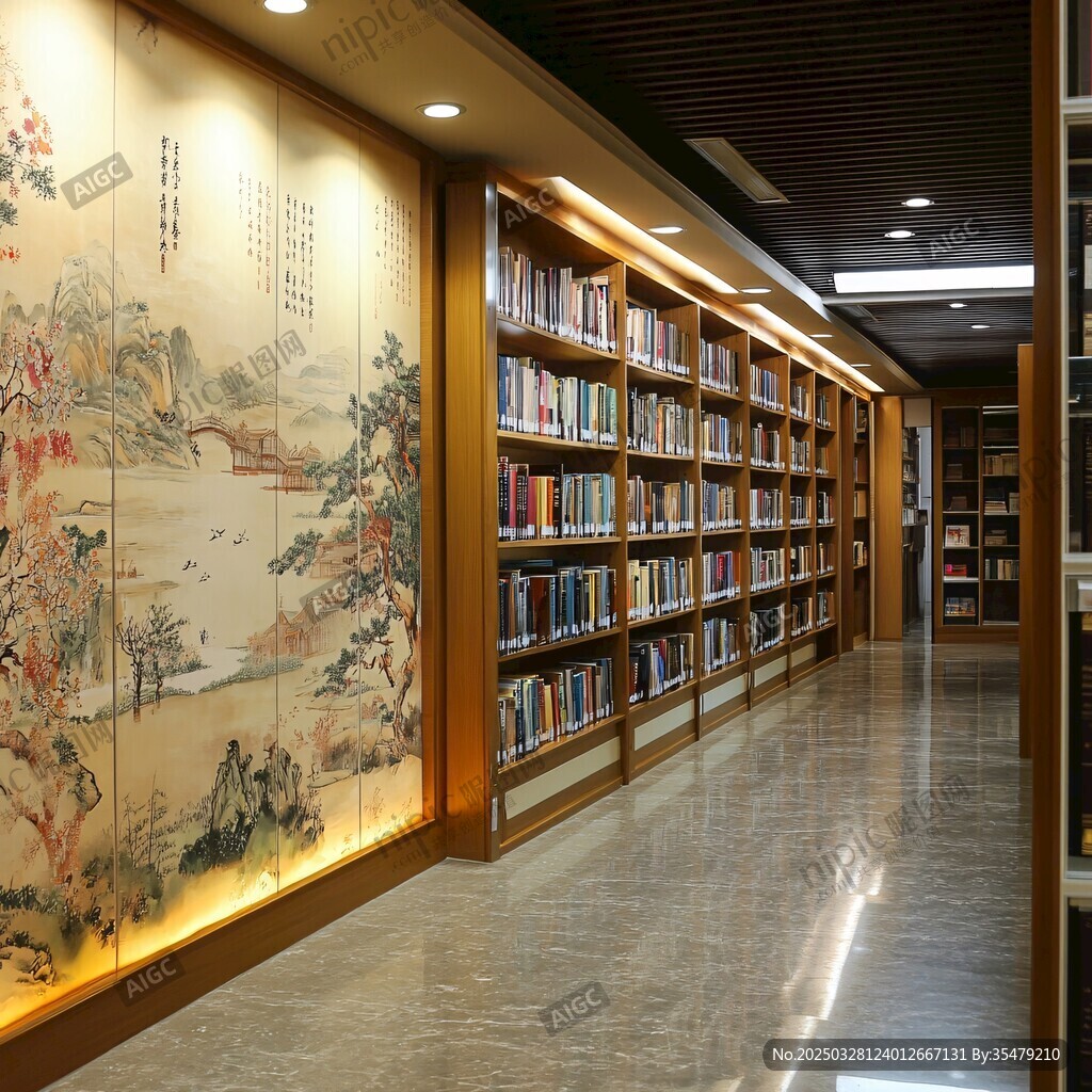中式風(fēng)格圖書(shū)館的靜謐一角