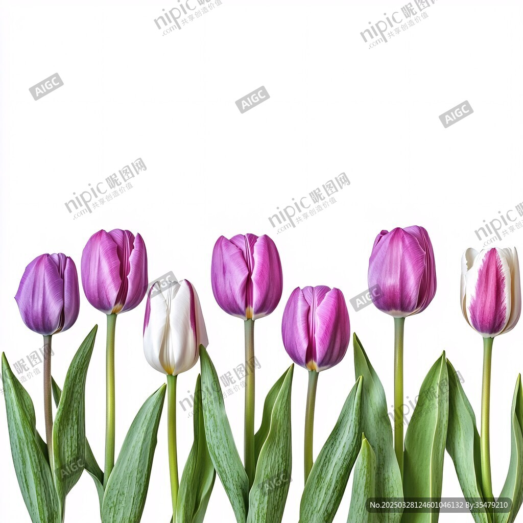 紫白郁金香清新花卉圖
