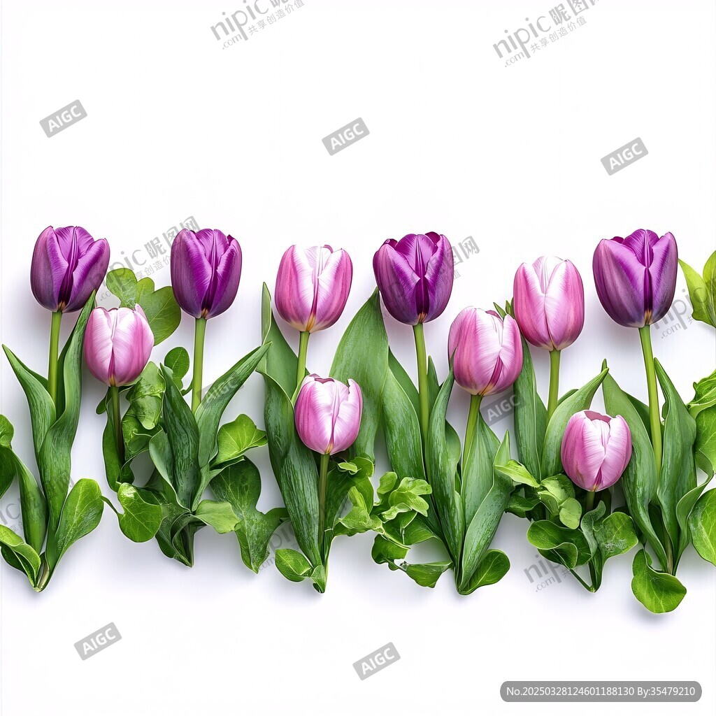紫粉郁金香花卉排列圖