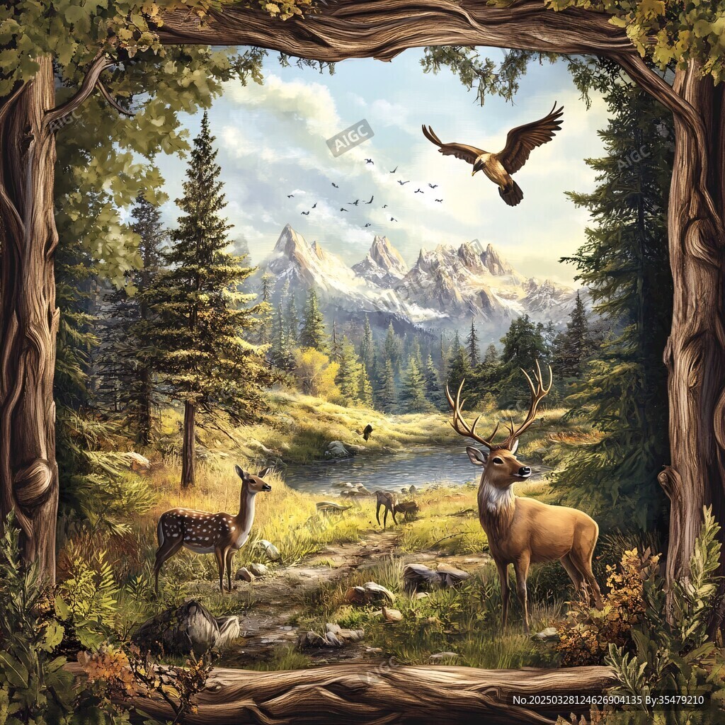 森林中的動物與壯麗山景