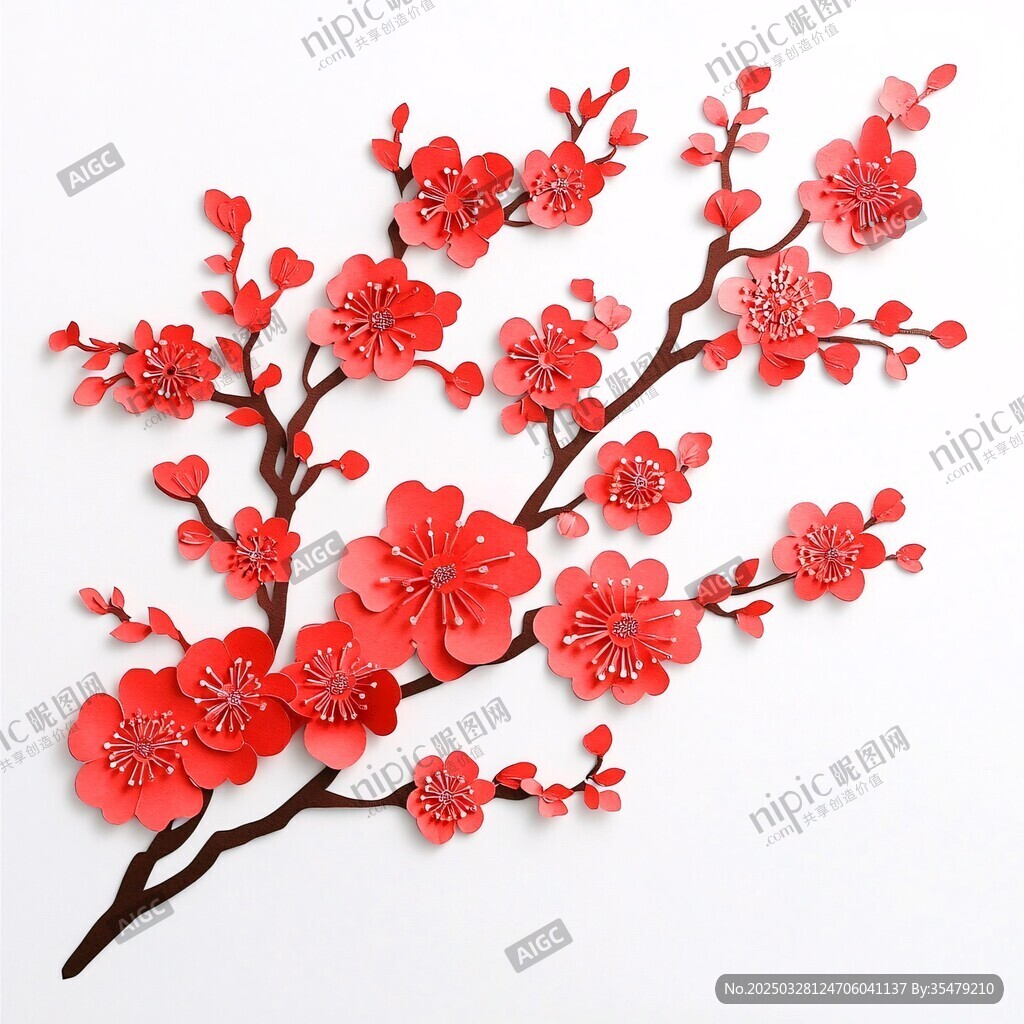 紅色紙藝梅花裝飾圖