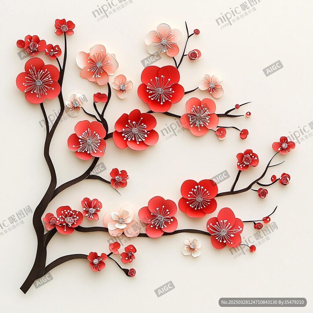 紙藝紅梅裝飾圖