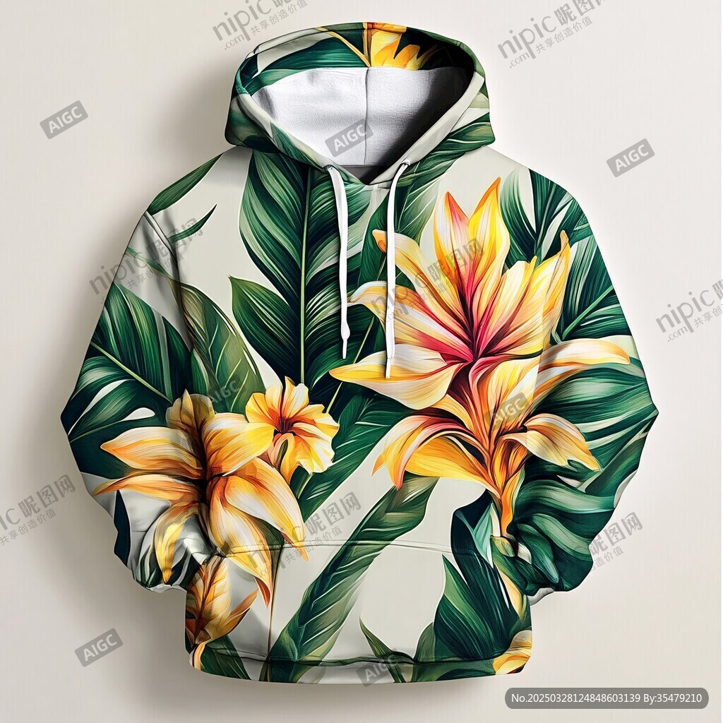 熱帶花卉圖案連帽衛(wèi)衣