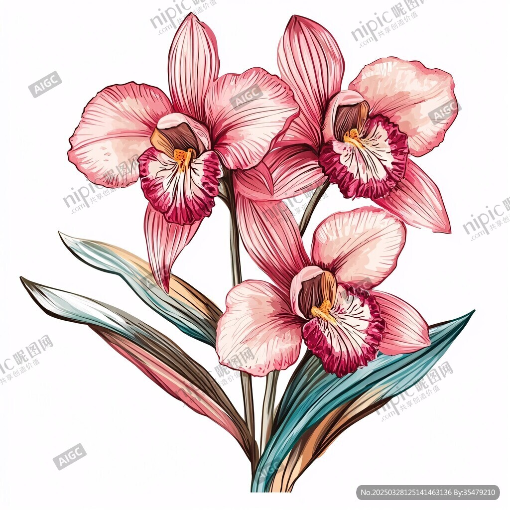 手繪粉色蘭花插畫