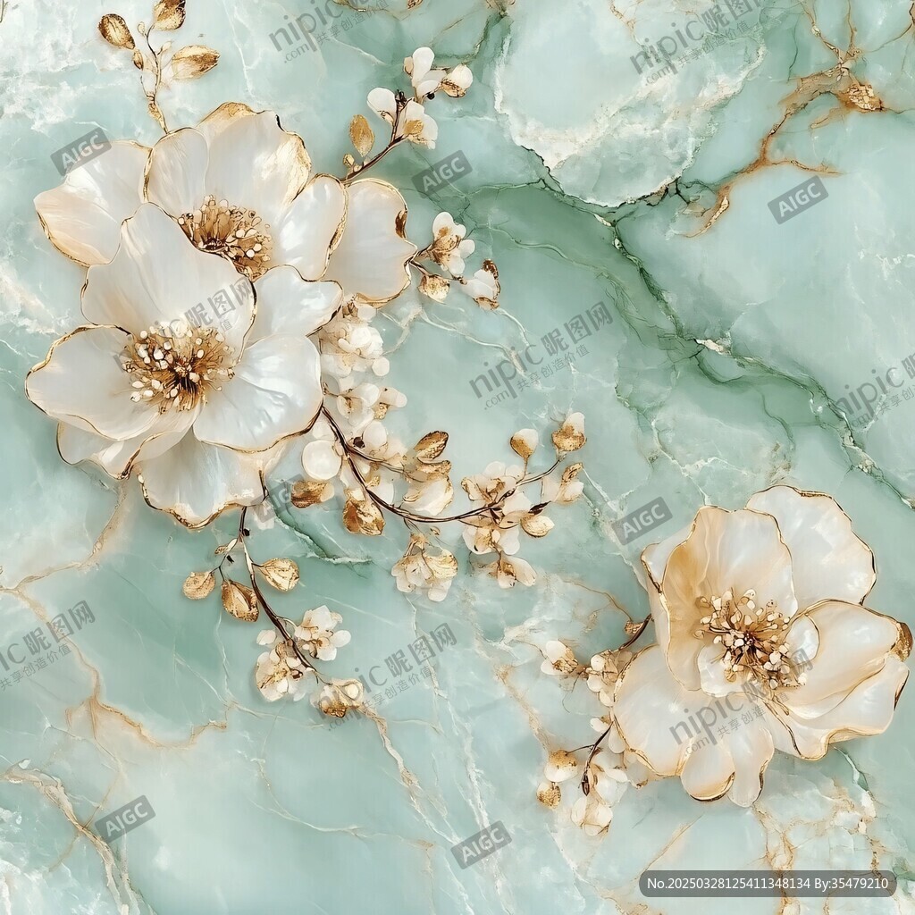 淡綠大理石上的精致花朵
