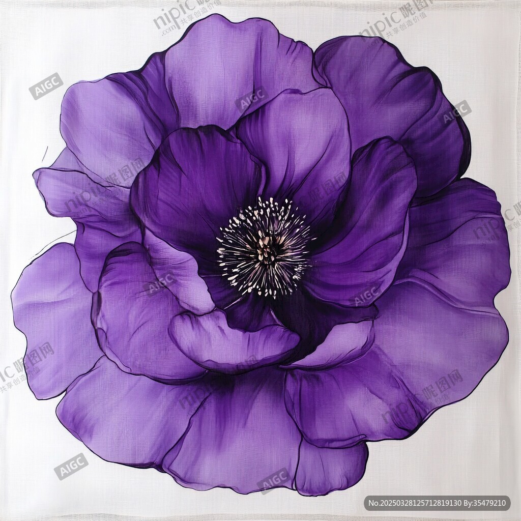 紫色銀蓮花繪畫作品