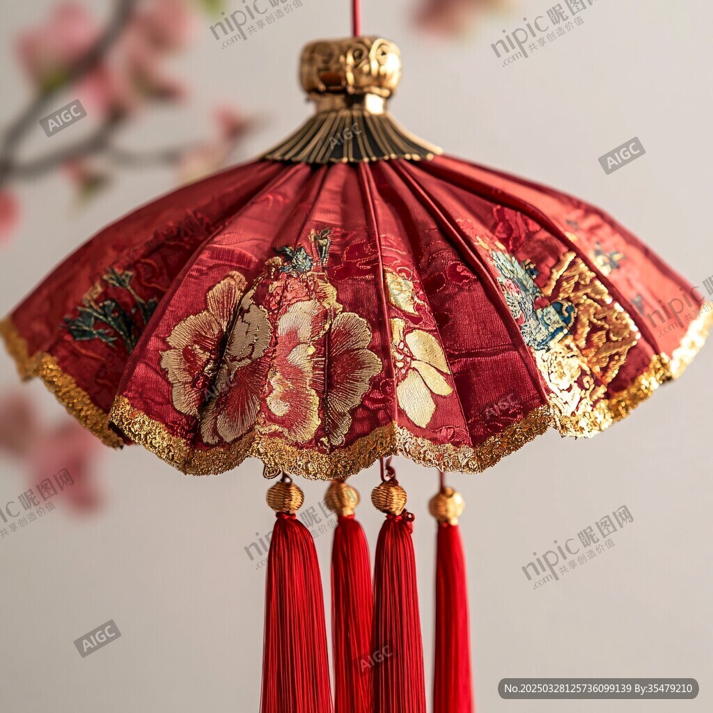 中式刺繡紅燈籠掛件