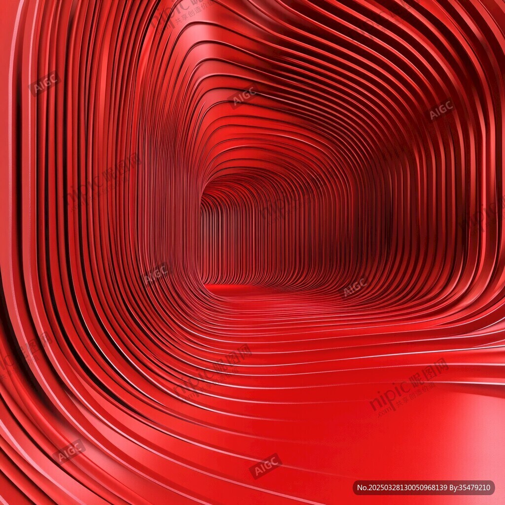 紅色波紋隧道3D藝術圖景