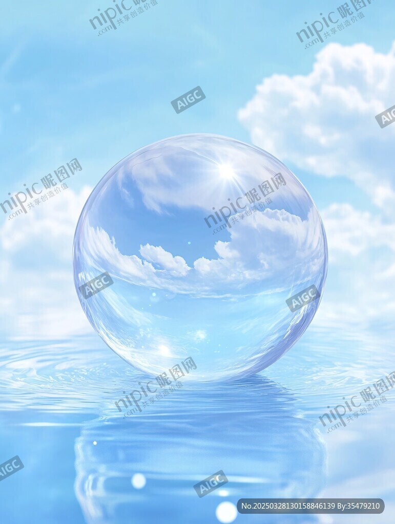 夢幻藍水晶球映藍天白云