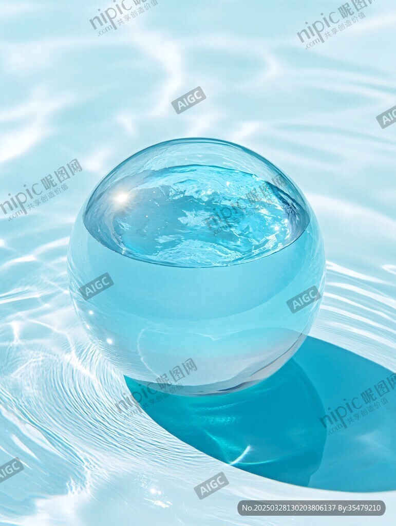 水中透明球體泛起漣漪