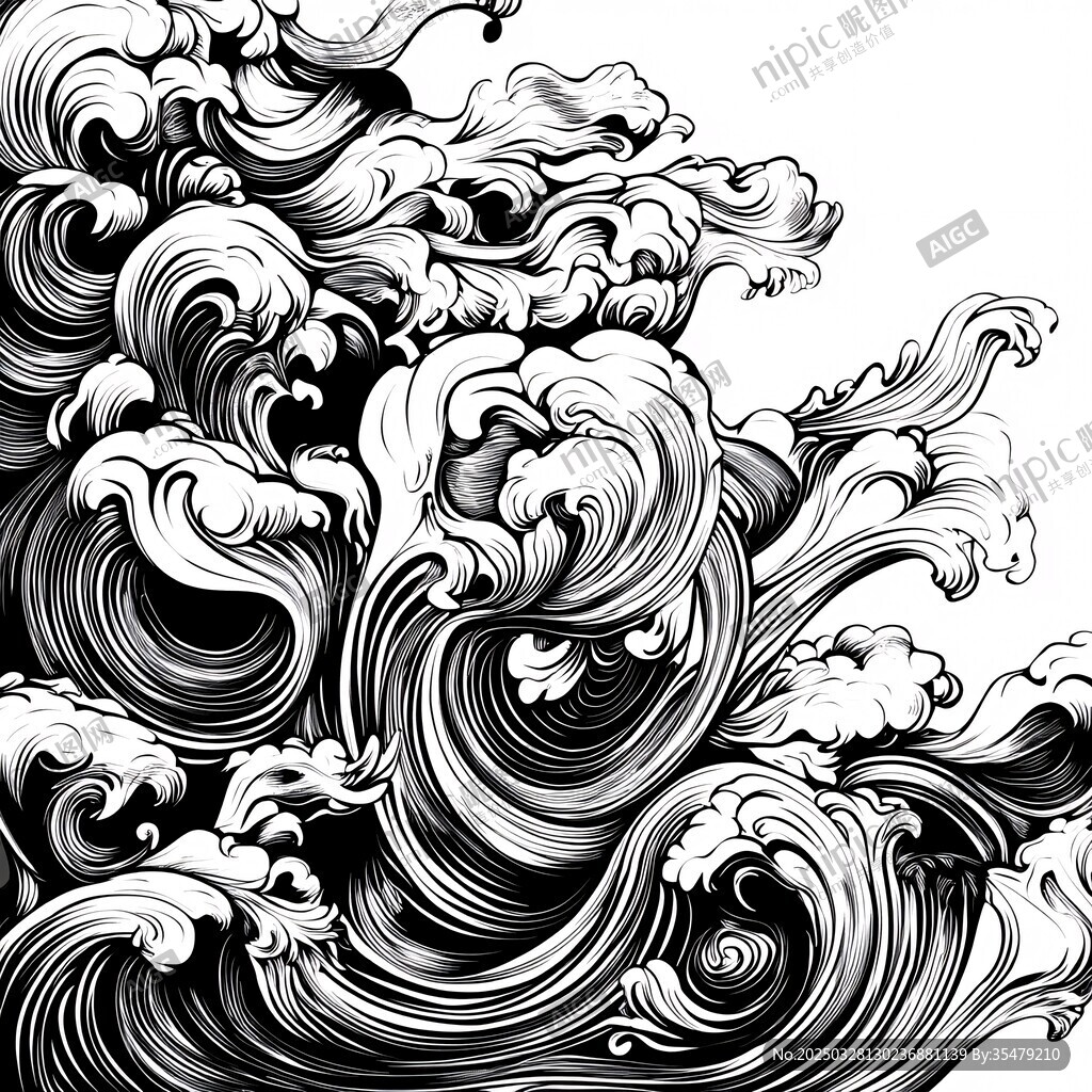 黑白海浪藝術圖案