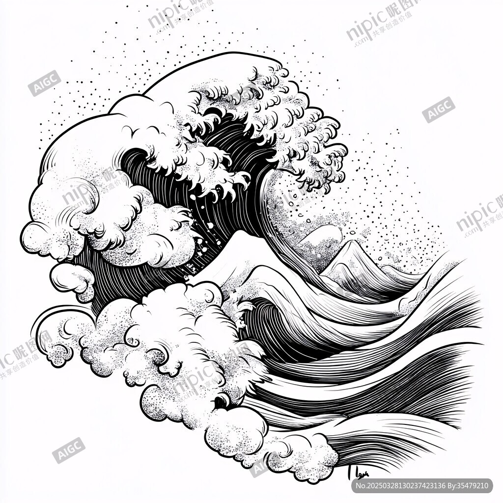 黑白海浪藝術(shù)插畫