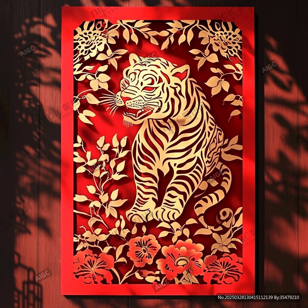 金虎賀歲剪紙藝術(shù)作品